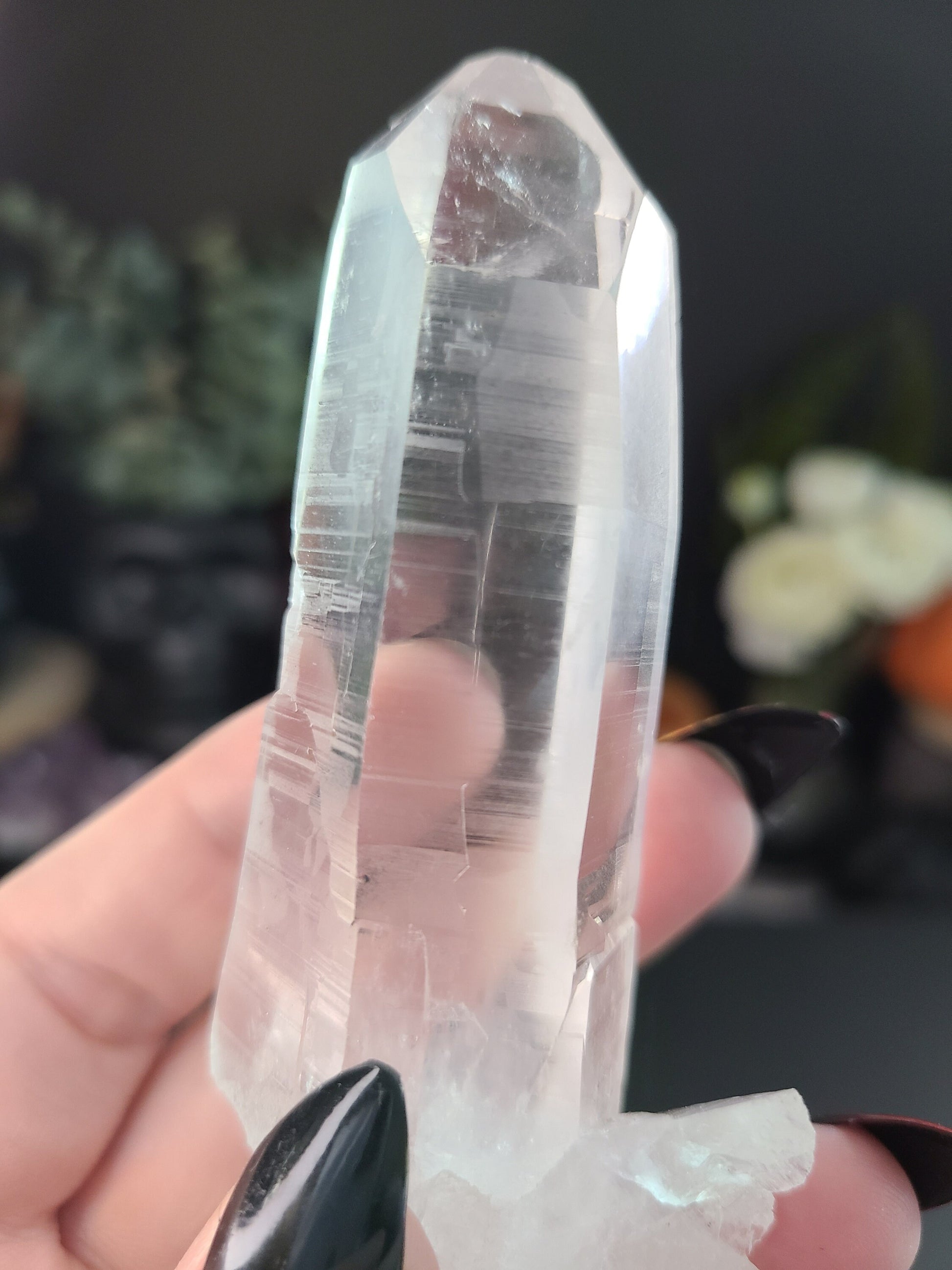 Lemurian Quartz wand with base group | Columbian quartz, Lemurian record keeper, Laser Quartz Wand, Crystal Wand, Crystal collection piece