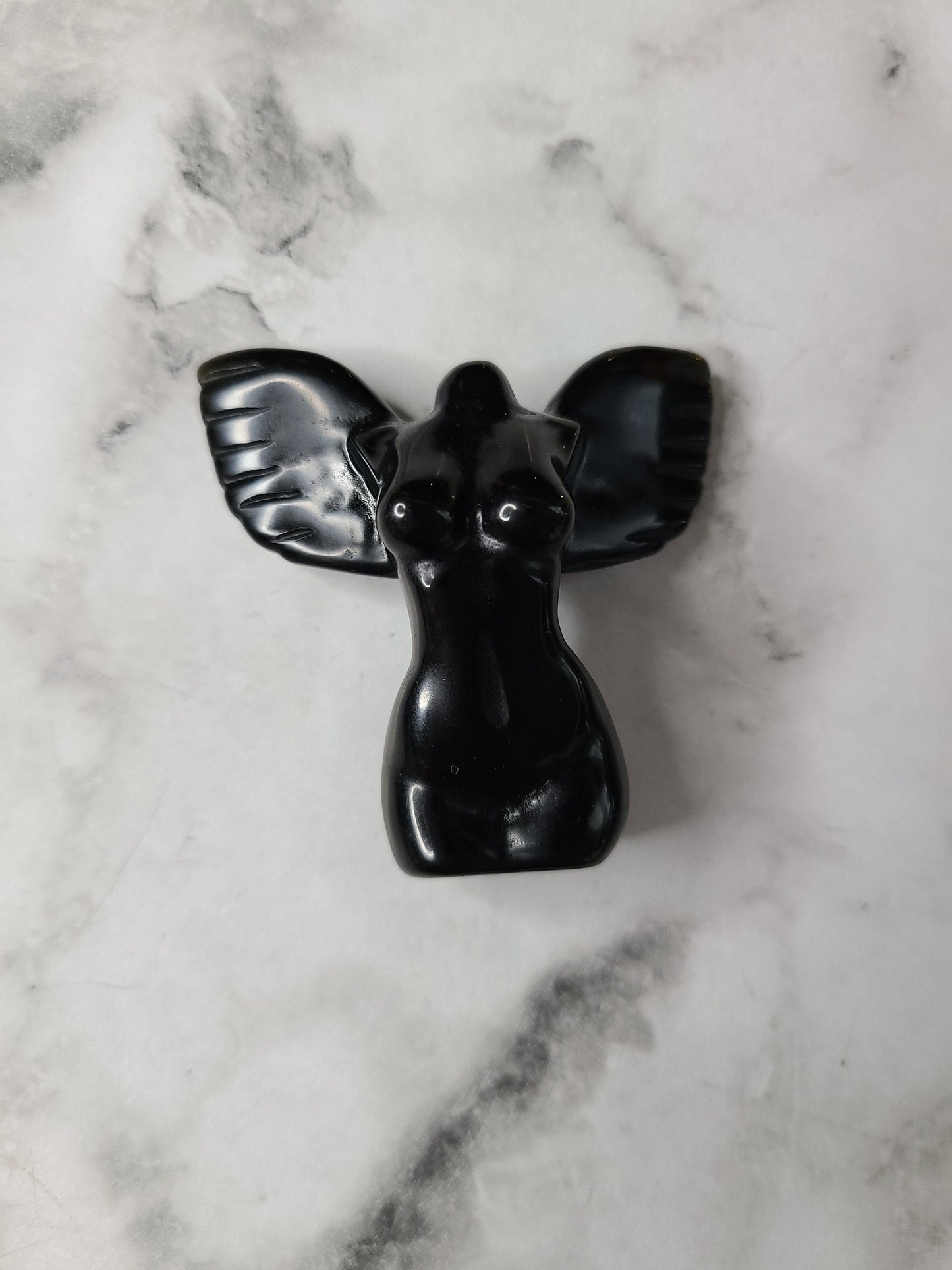 Winged Crystal Goddess Body | 1 (one) Large winged black obsidian crystal woman's body, Divine feminine Crystal woman's body