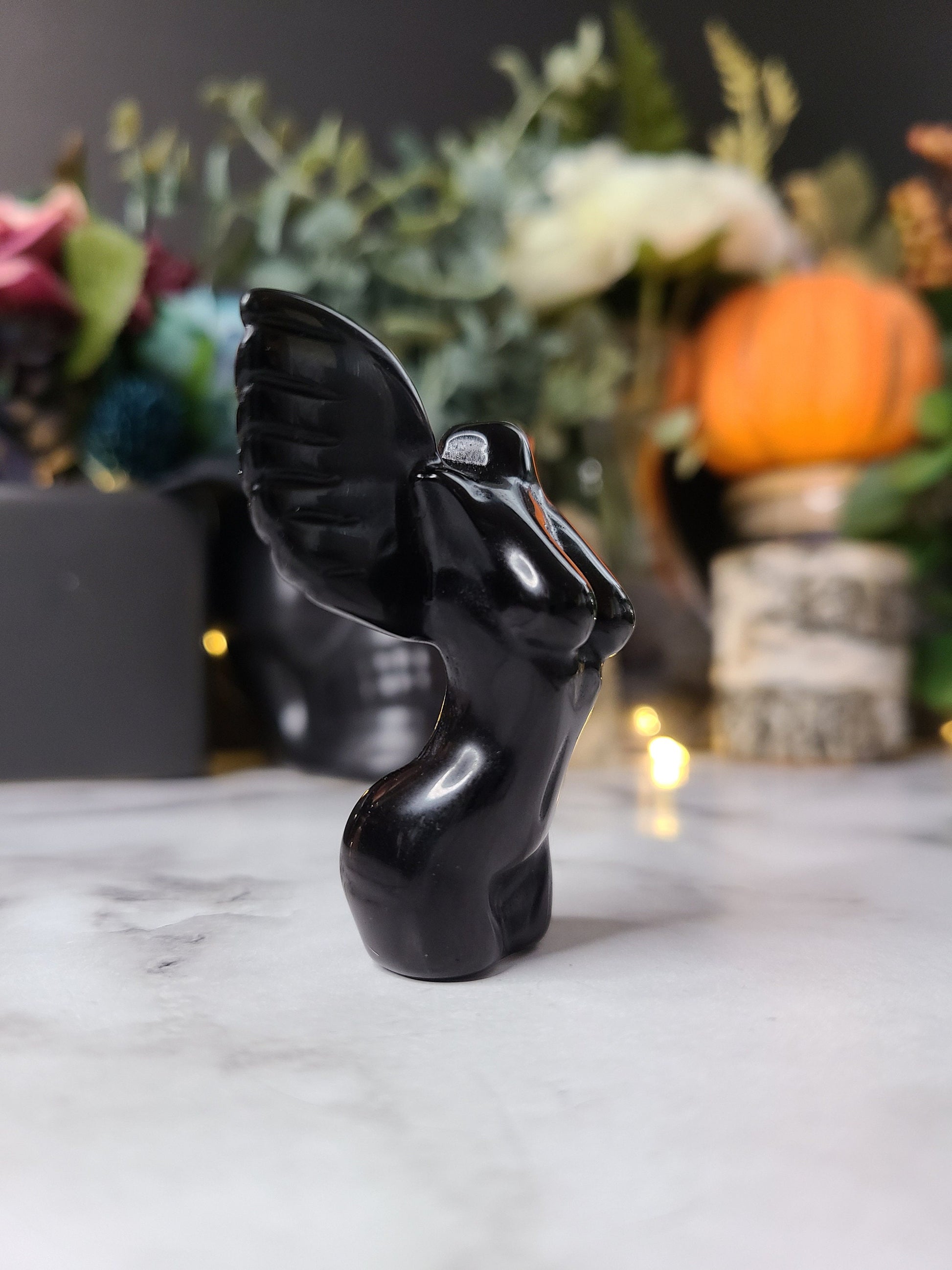 Winged Crystal Goddess Body | 1 (one) Large winged black obsidian crystal woman's body, Divine feminine Crystal woman's body