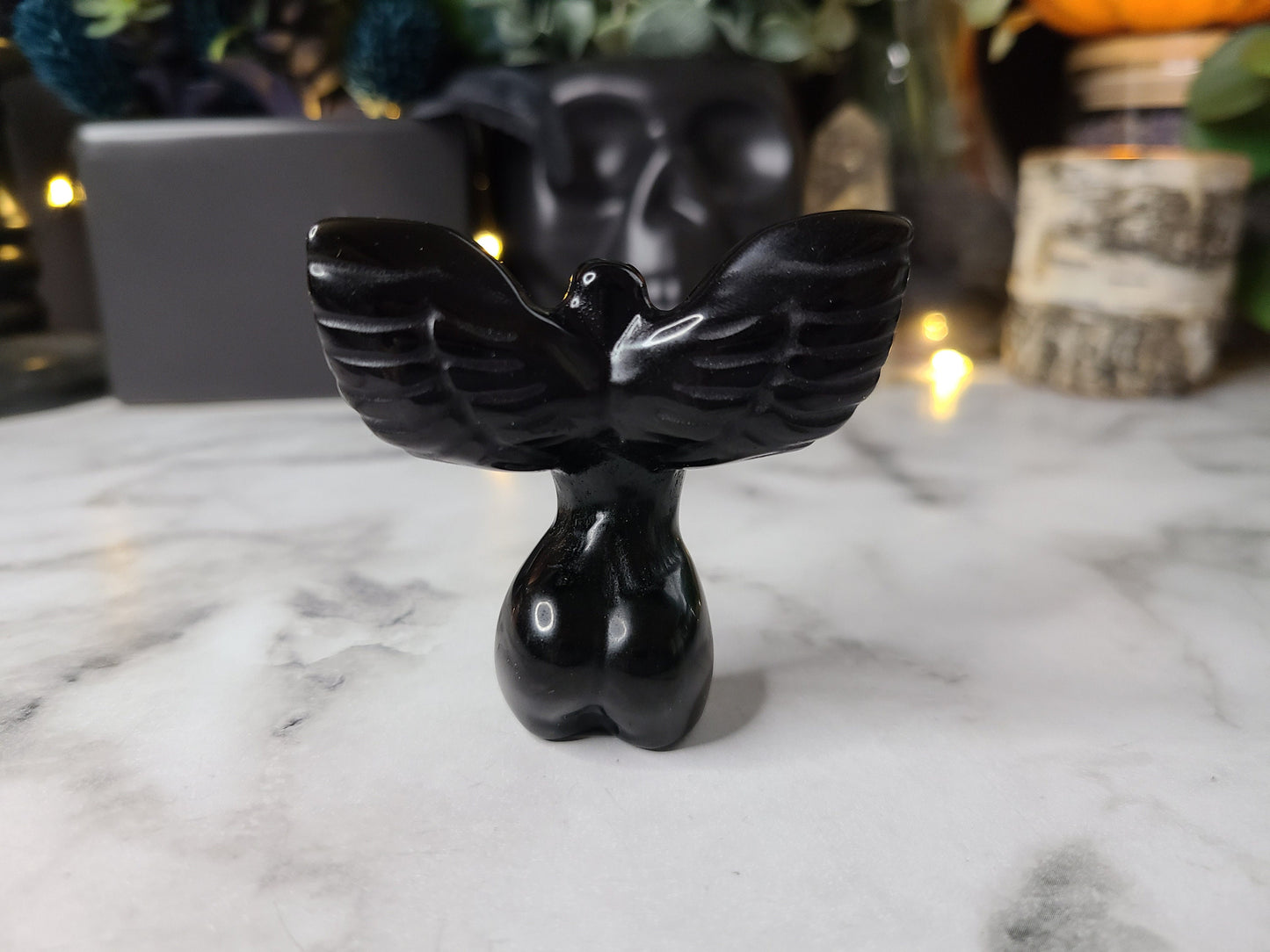 Winged Crystal Goddess Body | 1 (one) Large winged black obsidian crystal woman's body, Divine feminine Crystal woman's body