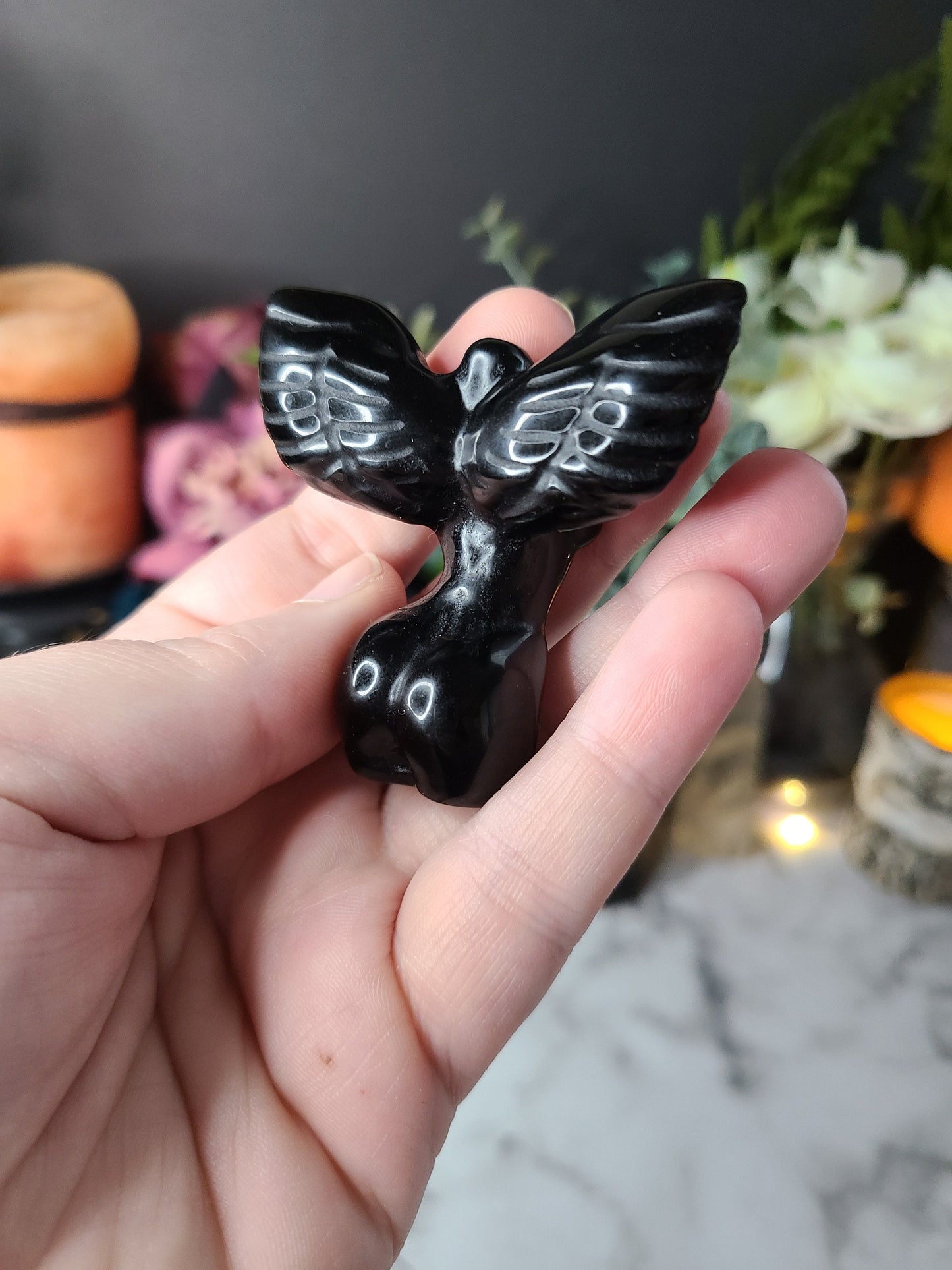 Winged Crystal Goddess Body | 1 (one) Large winged black obsidian crystal woman's body, Divine feminine Crystal woman's body