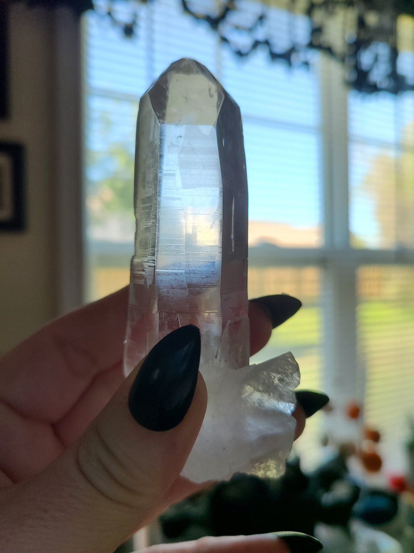 Lemurian Quartz wand with base group | Columbian quartz, Lemurian record keeper, Laser Quartz Wand, Crystal Wand, Crystal collection piece